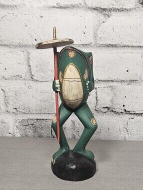 Hand Carved Balinese Frog Candle Holder Wood Folk Art Sculpture